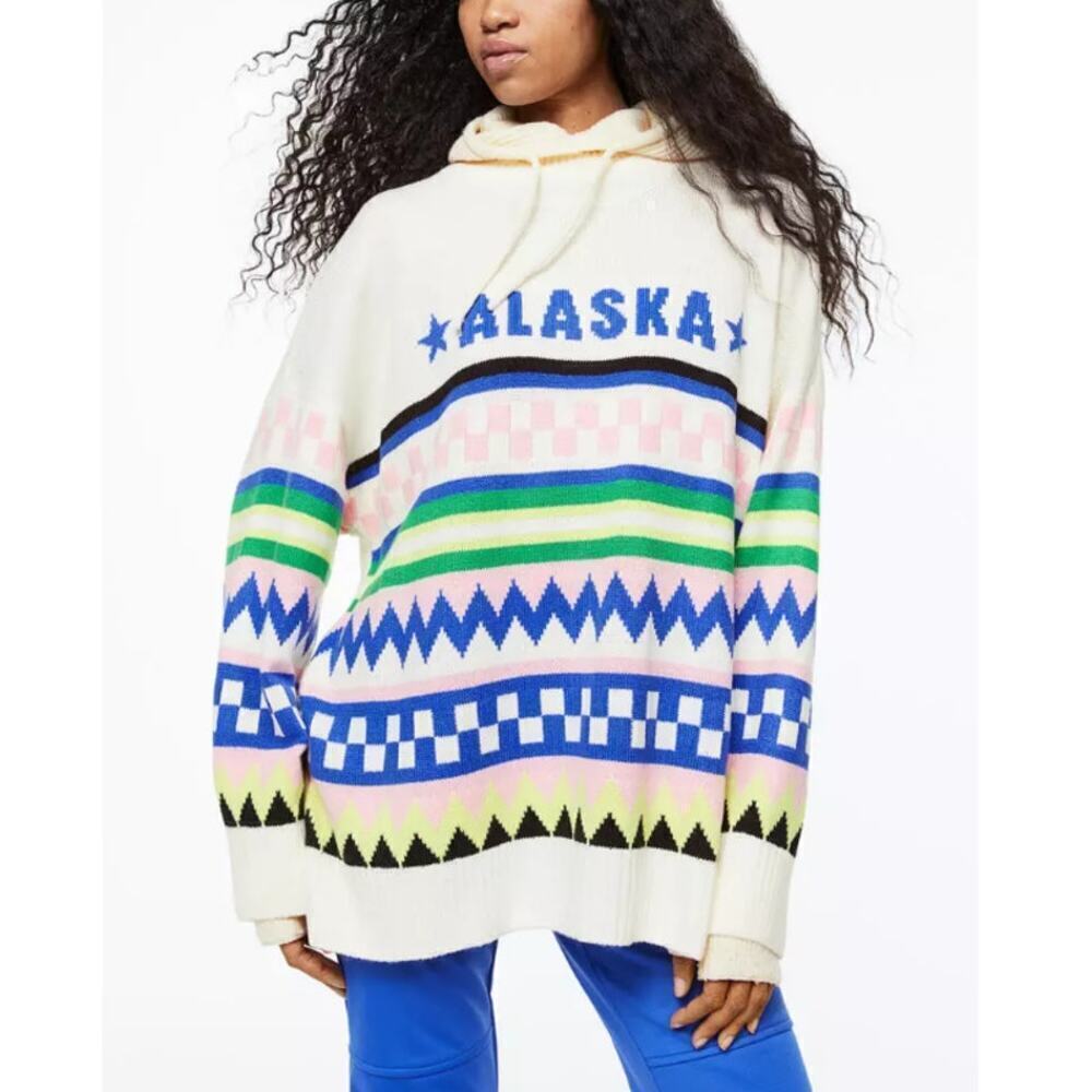H&M Divided Women's Cream Patterned Oversized Jacquard Knit Jumper Size XS